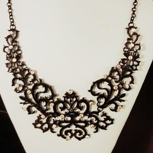 Black Statement Scrolling Filigree Bib Necklace